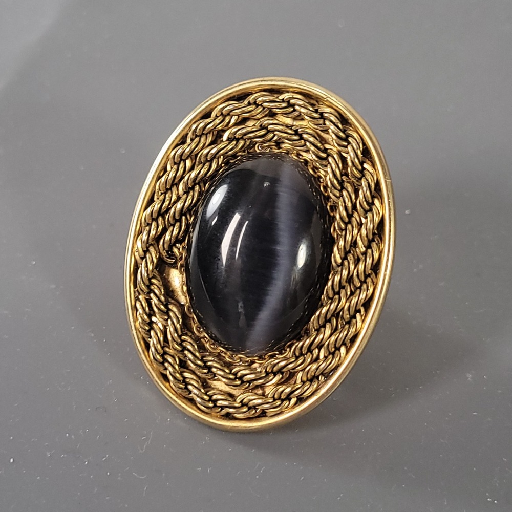 Lenora Dame Statement Ring Womens Gold Black Cat Eye Rope‎ Border Adjustable